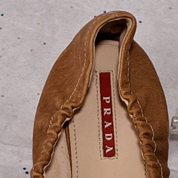 Prada Brown and Gold Flats with Bow - Picture 10 of 15